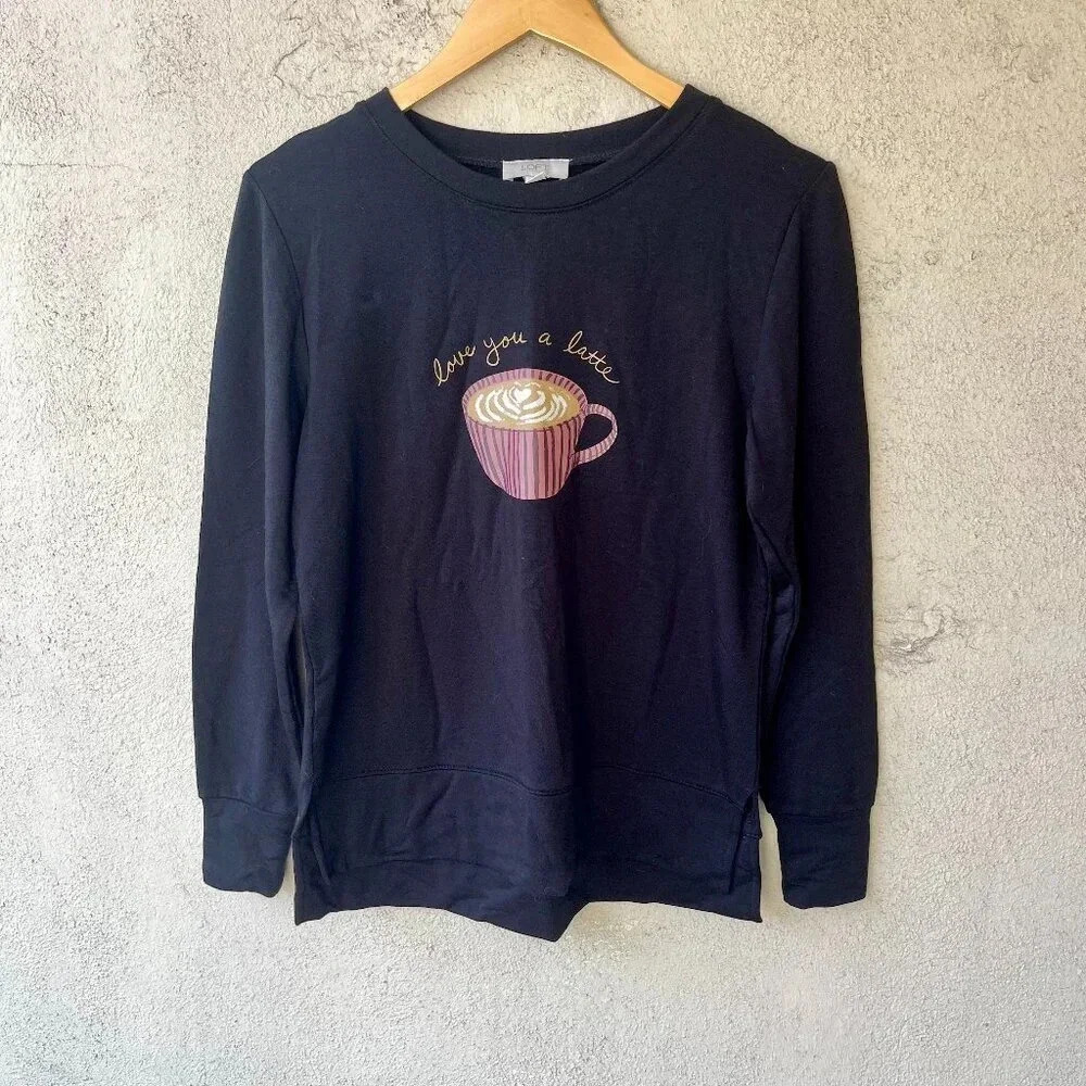 Loft Love You Latte Black Lounge Sweatshirt XS